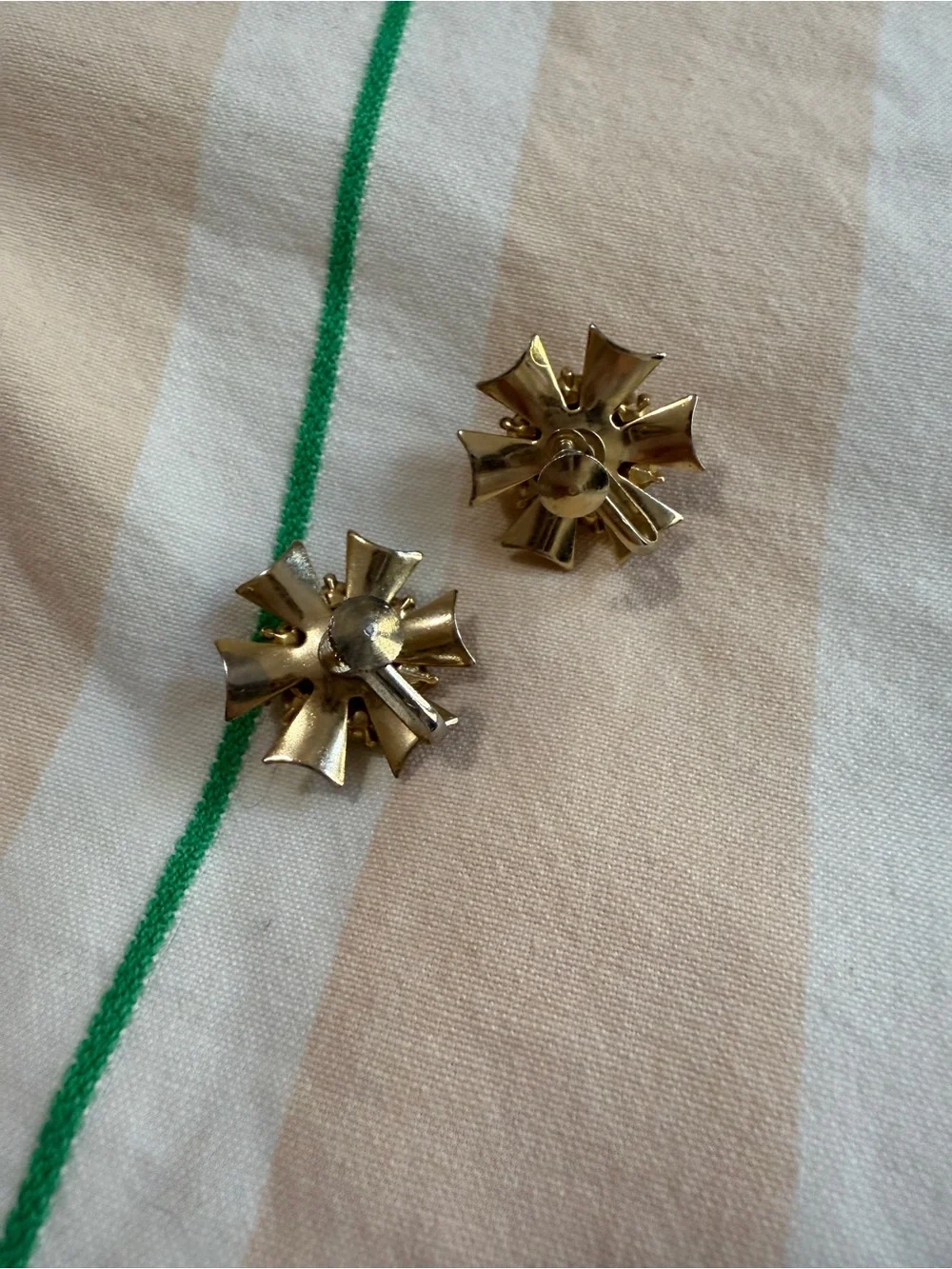 1950s Goldtone Maltese Cross Rhinestone Screwback Earrings